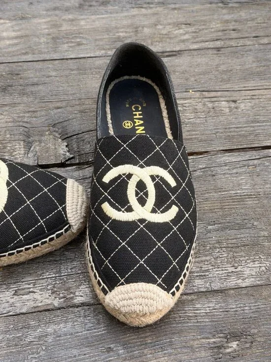 Chanel Espadrilles sz 41 Runs Small More like a 9 Black and Tan Cross Stitch - Picture 3 of 16